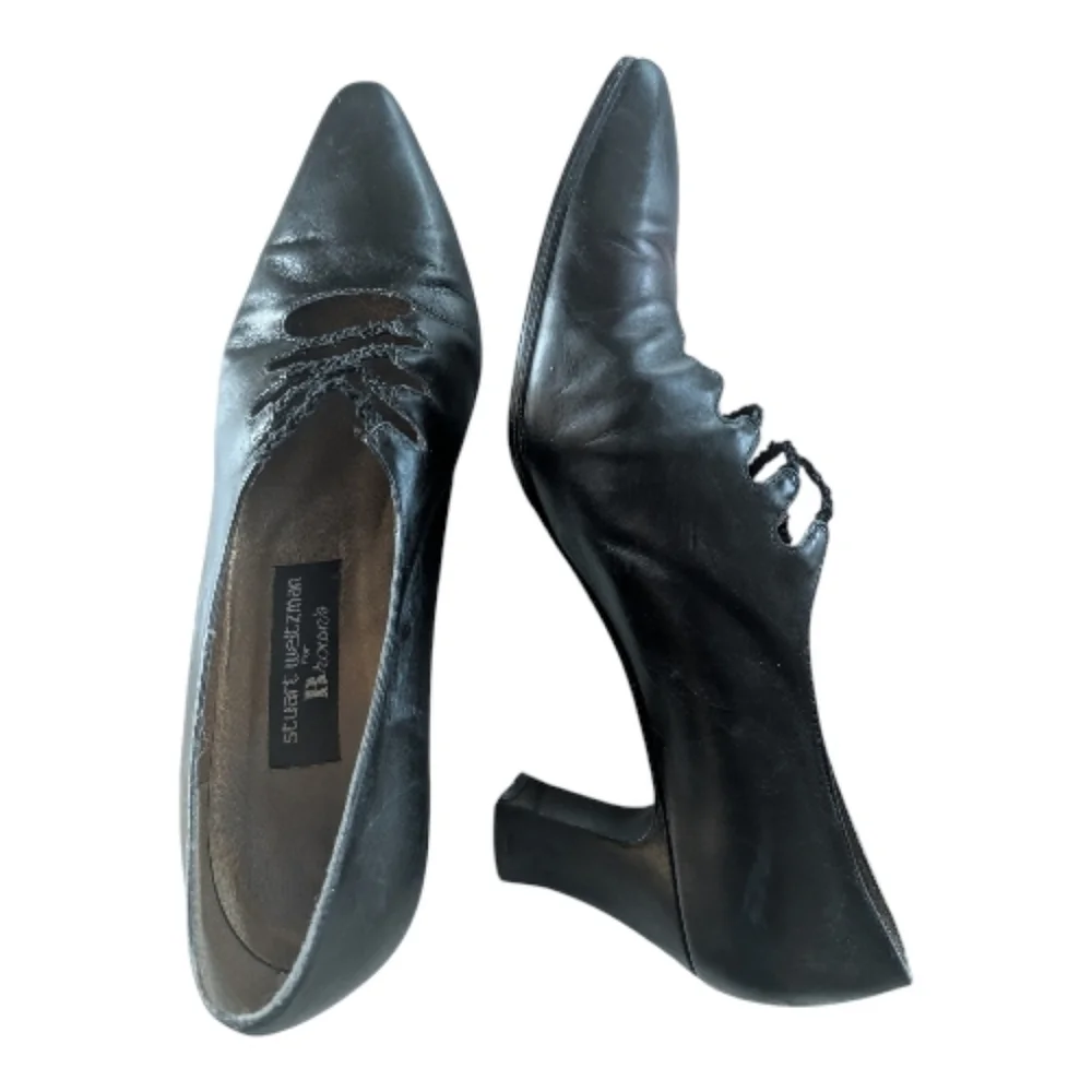 Vintage Stuart Weitzman for Browns Black Leather Lace-Up Pumps Women's 8 - Picture 1 of 7